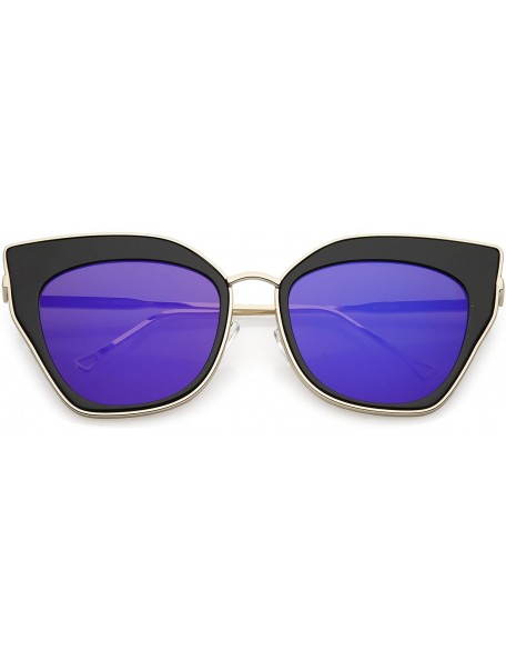 Cat Eye Oversize Slim Metal Nose Bridge Square Colored Mirror Lens Pointed Cat Eye Sunglasses 58mm - CM188HDE896 $14.30