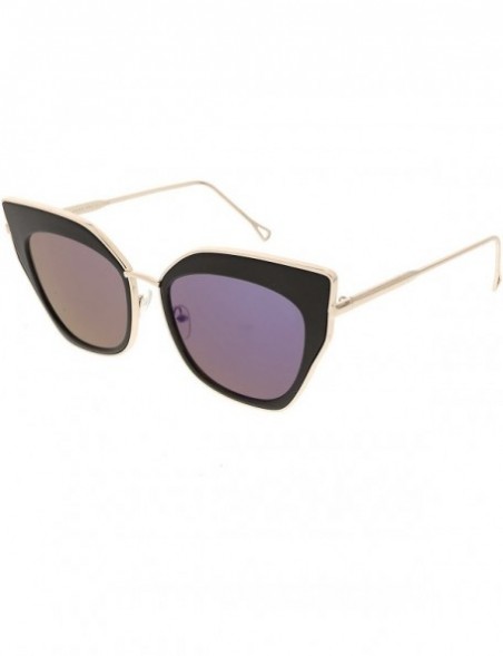 Cat Eye Oversize Slim Metal Nose Bridge Square Colored Mirror Lens Pointed Cat Eye Sunglasses 58mm - CM188HDE896 $14.30