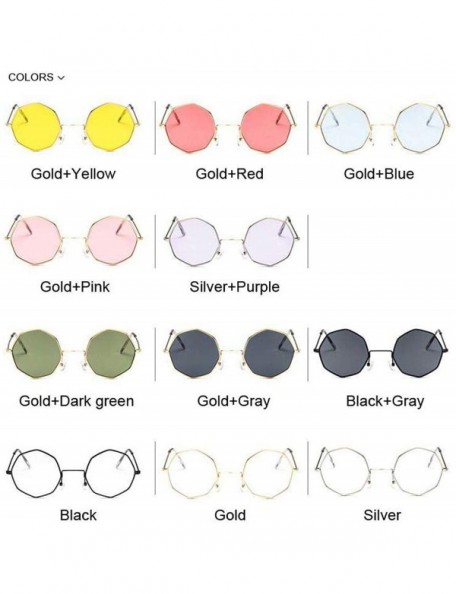 Square Fashion Unisex Polygon Sunglasses Women Classic Sea Gradient Shades Sun Glasses Small Square Alloy Mirror - Black - CR...