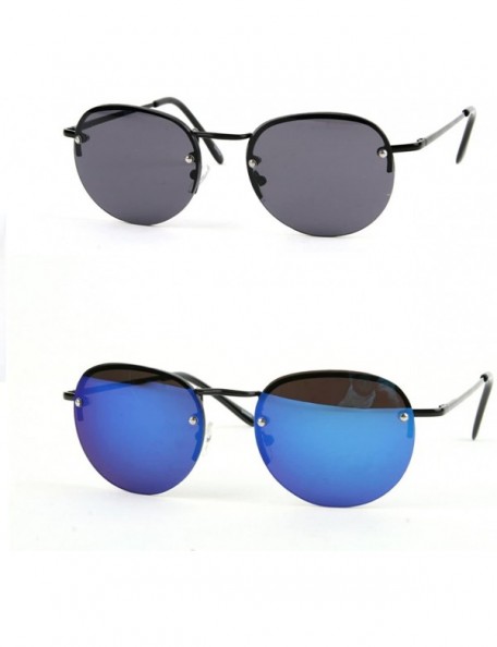 Round Classic Round Aviator Sunglasses P2171 - 2 Pcs Black-smoke & Black-bluemirror - C912456WOSH $30.78