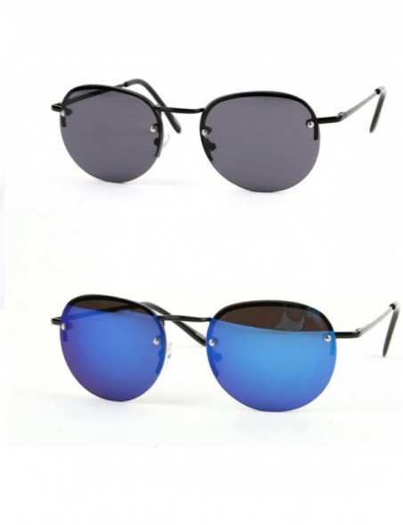 Round Classic Round Aviator Sunglasses P2171 - 2 Pcs Black-smoke & Black-bluemirror - C912456WOSH $30.78