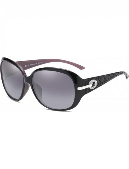 Round Women's Shades Classic Oversized Polarized Sunglasses 100% UV Protection 6214 - Purple Frame Gray Lens - C012DEVZJM7 $2...