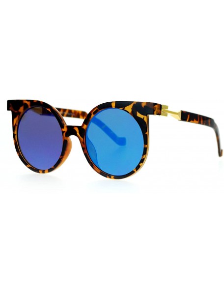 Round Womens Round Circle Cateye Sunglasses Super Flat Mirror Lens UV 400 - Tortoise (Teal Mirror) - C2188YOOC79 $9.08