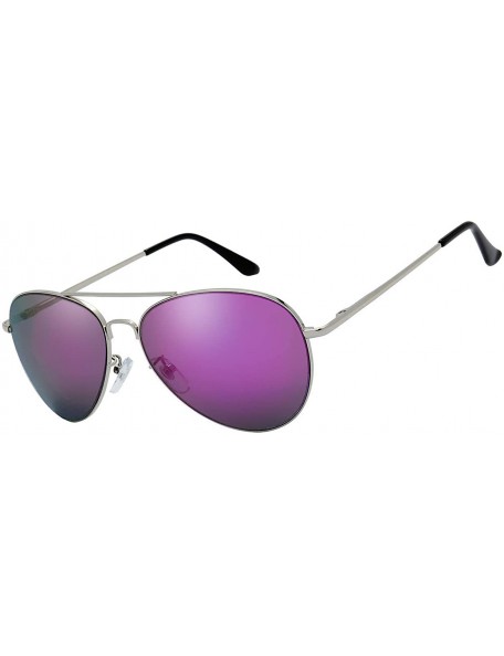 Aviator Classic Metal Frame Mirror Lens Aviator Sunglasses with Gift Box - 31-silver (Spring Temple) - CE18SKA9G4S $19.89
