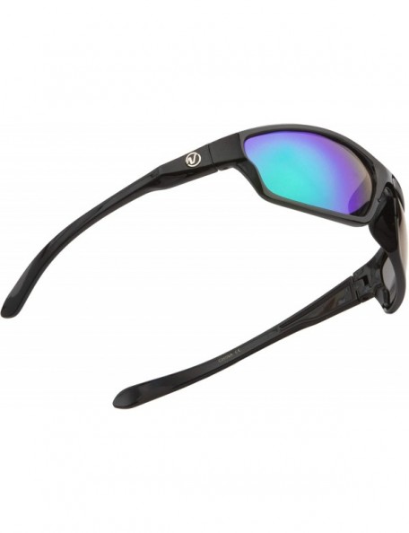 Wrap Men's Rectangular Sports Wrap 65mm Polarized Sunglasses - Black- Green Mirror Lens - CX19572WOQA $14.65