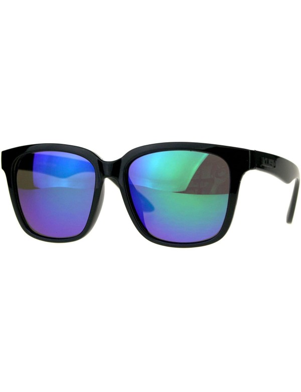 Square KUSH Sunglasses Unisex Black Square Frame Mirrored Lens UV 400 - Shiny Black (Teal Mirror) - CA18CGI9CZN $11.05