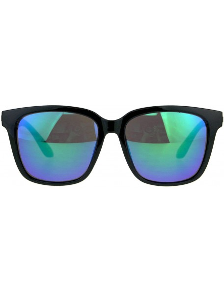 Square KUSH Sunglasses Unisex Black Square Frame Mirrored Lens UV 400 - Shiny Black (Teal Mirror) - CA18CGI9CZN $11.05