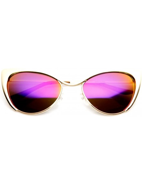 Cat Eye Womens Fashion Full Metal Color Mirrored Lens Cat Eye Sunglasses - Gold Magenta - CC11V1ZNLZL $7.80