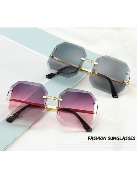 Square Fashion New Diamond Rimless Cut Edge Square Sunglasses Brand Designer Trimmed women glasses - Pink - CV18WXMXENK $12.13