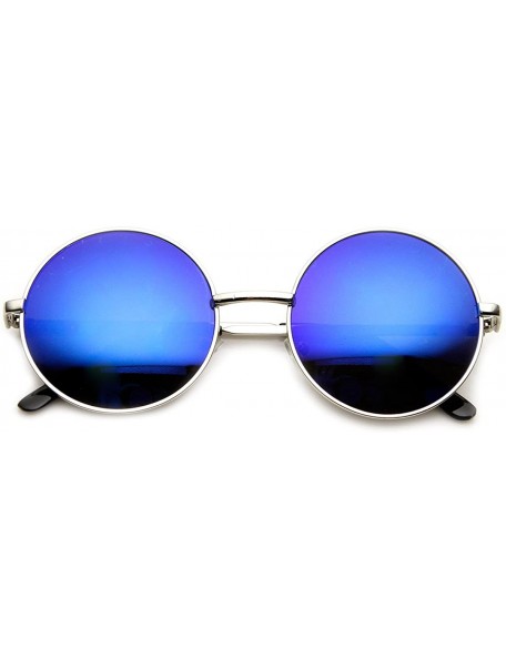 Round Mid Sized Metal Lennon Style Flash Mirror Round Sunglasses (Silver Ice) - CQ11JV5SKVX $9.95