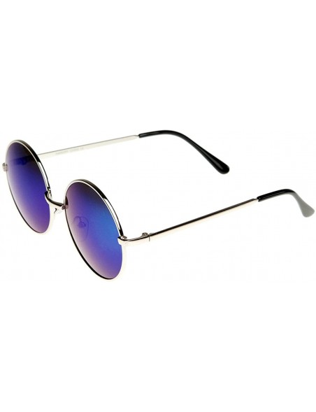 Round Mid Sized Metal Lennon Style Flash Mirror Round Sunglasses (Silver Ice) - CQ11JV5SKVX $9.95