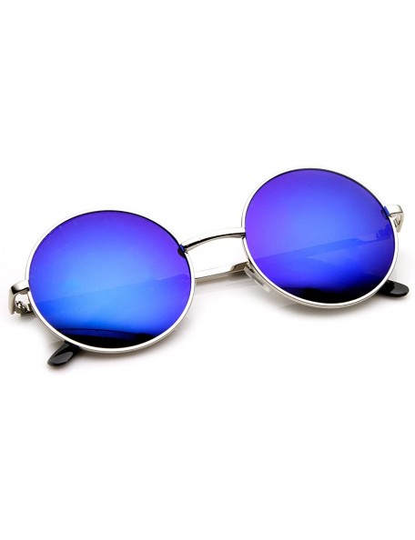 Round Mid Sized Metal Lennon Style Flash Mirror Round Sunglasses (Silver Ice) - CQ11JV5SKVX $9.95