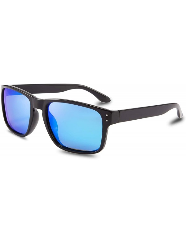 Square Polarized Sunglasses Men Women Classic Square Frame Sun Glasses - Black Frame/Blue Lens - CQ18XDR0WTN $15.73