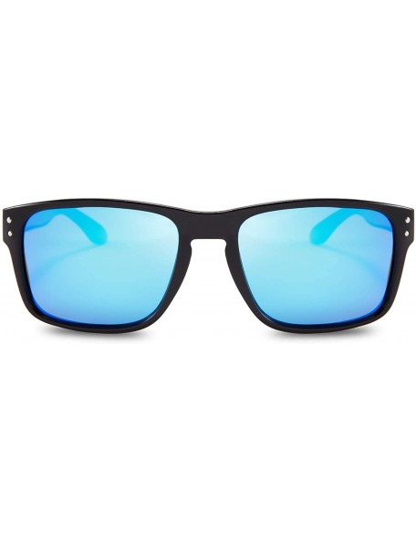 Square Polarized Sunglasses Men Women Classic Square Frame Sun Glasses - Black Frame/Blue Lens - CQ18XDR0WTN $15.73