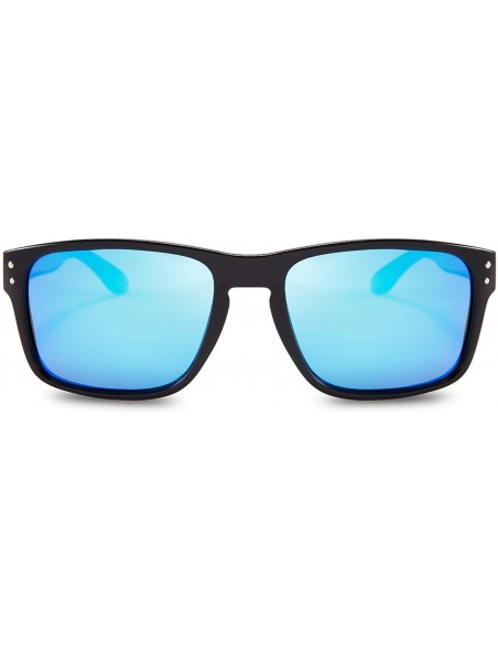 Square Polarized Sunglasses Men Women Classic Square Frame Sun Glasses - Black Frame/Blue Lens - CQ18XDR0WTN $15.73
