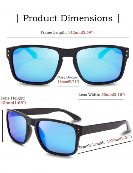 Square Polarized Sunglasses Men Women Classic Square Frame Sun Glasses - Black Frame/Blue Lens - CQ18XDR0WTN $15.73