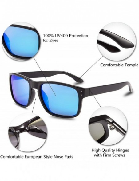 Square Polarized Sunglasses Men Women Classic Square Frame Sun Glasses - Black Frame/Blue Lens - CQ18XDR0WTN $15.73
