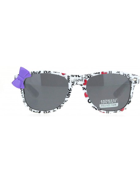 Rectangular Girls Fun Cute Pattern Bow Trim Plastic Horn Rim Sunglasses - Love Purple Bow - CP18N7TH7O3 $9.53
