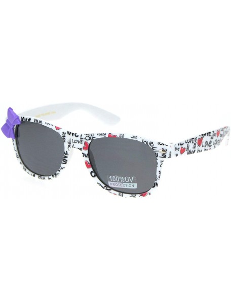 Rectangular Girls Fun Cute Pattern Bow Trim Plastic Horn Rim Sunglasses - Love Purple Bow - CP18N7TH7O3 $9.53