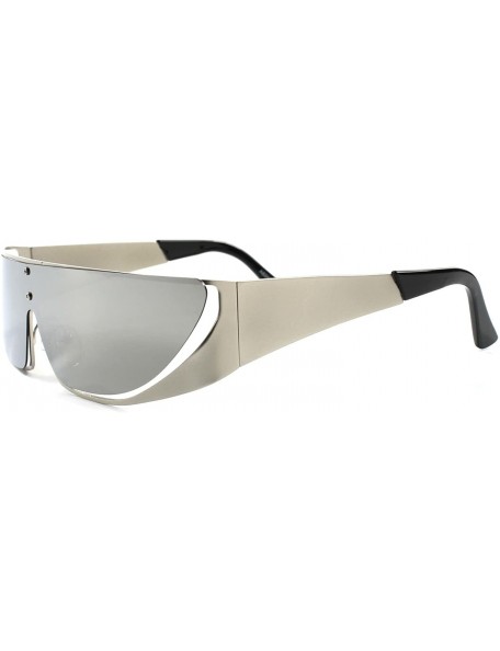 Wrap Retro Futuristic Sci-Fi Party Rave Costume Mirrored Lens Sunglasses - Silver - CP1893276G9 $10.89