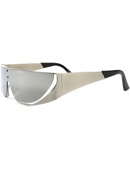 Wrap Retro Futuristic Sci-Fi Party Rave Costume Mirrored Lens Sunglasses - Silver - CP1893276G9 $10.89