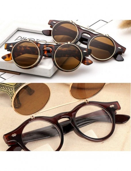 Goggle Vintage Round Steampunk Flip Up Sunglasses Classic Double Layer clear Glasses for men and women - C2 - CH18THLSM0R $12.53