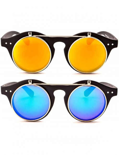 Round Classic Small Retro Steampunk Circle Flip Up Glasses/Sunglasses Cool Retro New Model - CA1876S4SYE $12.19