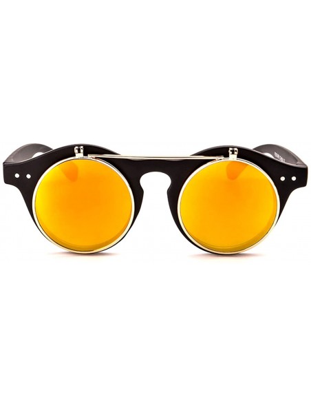 Round Classic Small Retro Steampunk Circle Flip Up Glasses/Sunglasses Cool Retro New Model - CA1876S4SYE $12.19