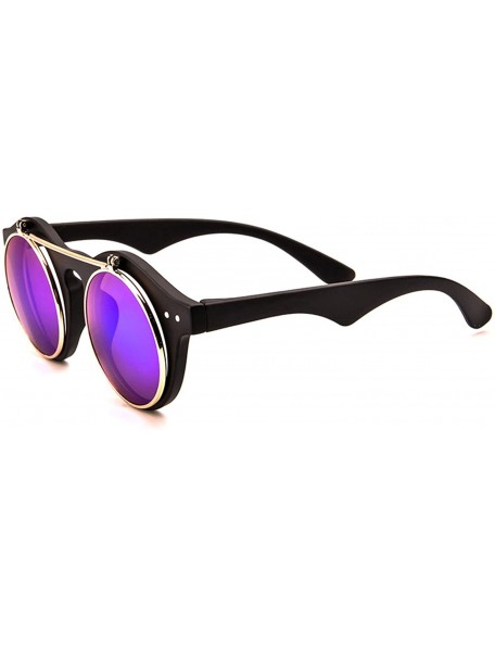 Round Classic Small Retro Steampunk Circle Flip Up Glasses/Sunglasses Cool Retro New Model - CA1876S4SYE $12.19
