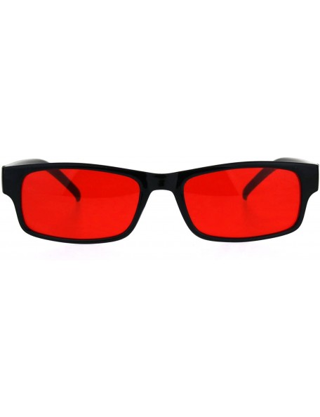 Rectangular Mens Hippie Groovy Color Lens Narrow Rectangular Black Plastic Sunglasses - Red - CR180AQ60U9 $9.56