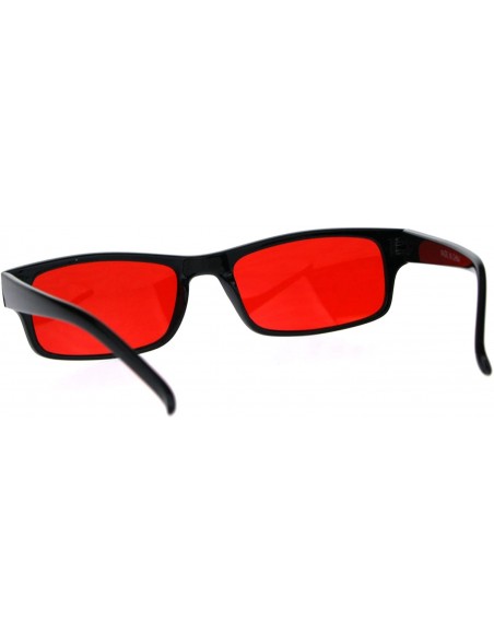 Rectangular Mens Hippie Groovy Color Lens Narrow Rectangular Black Plastic Sunglasses - Red - CR180AQ60U9 $9.56