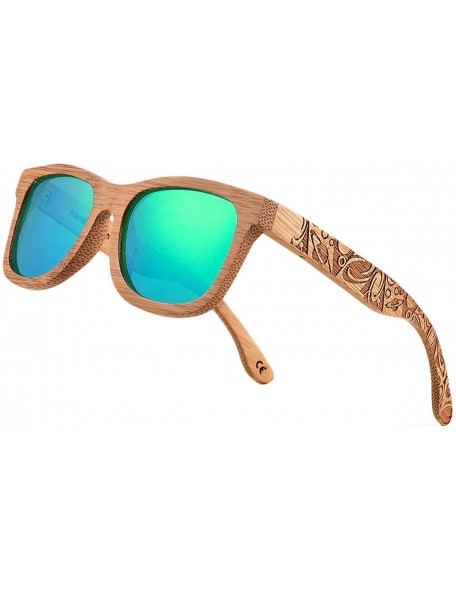 Aviator Bamboo Wood Polarized Sunglasses For Men & Women - Temple Carved Collection - C218S49LZ3W $23.43