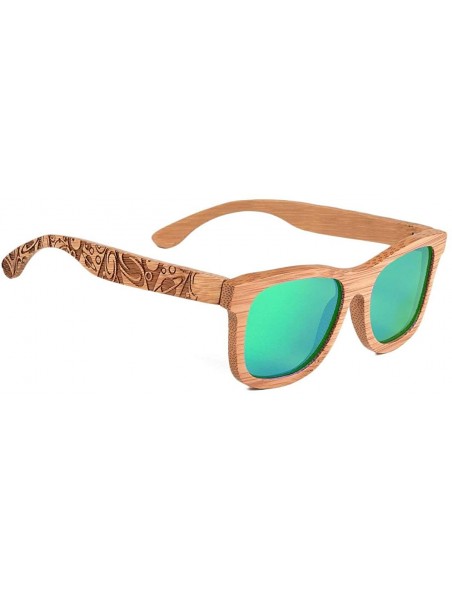 Aviator Bamboo Wood Polarized Sunglasses For Men & Women - Temple Carved Collection - C218S49LZ3W $23.43