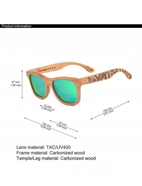 Aviator Bamboo Wood Polarized Sunglasses For Men & Women - Temple Carved Collection - C218S49LZ3W $23.43