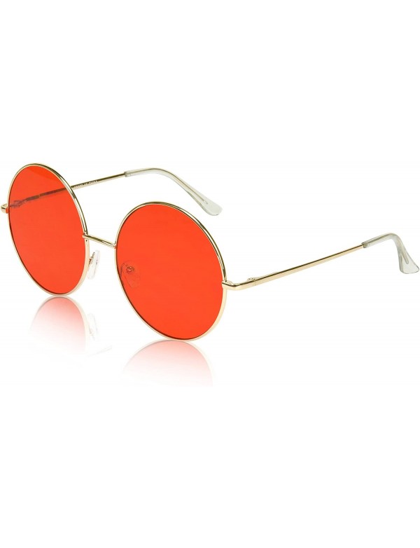 Round Super Oversized Round Sunglasses Hippie Color Lens Retro Circle Glasses - 1 Red - CZ18ZG6LT8W $13.22