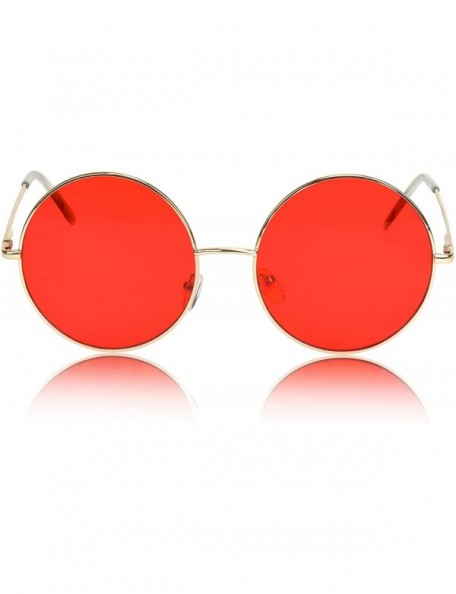 Round Super Oversized Round Sunglasses Hippie Color Lens Retro Circle Glasses - 1 Red - CZ18ZG6LT8W $13.22