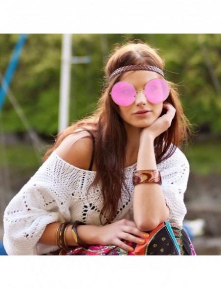 Round Super Oversized Round Sunglasses Hippie Color Lens Retro Circle Glasses - 1 Red - CZ18ZG6LT8W $13.22