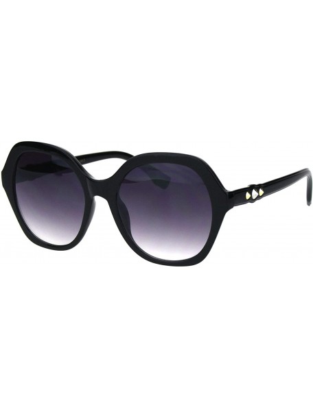 Oversized Womens Horn Stud Bling 90s Plastic Butterfly Fashion Sunglasses - Black Smoke - CF18HUC3A6H $9.33