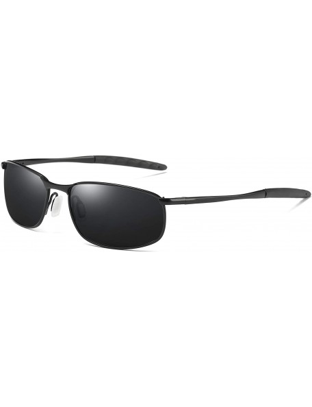 Rectangular Polarized Sunglasses Driving Photosensitive Glasses 100% UV protection - Black/Black - CK18QCC8TEC $15.31