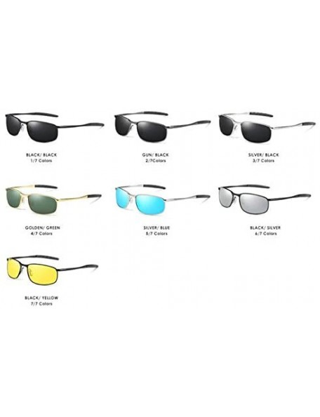 Rectangular Polarized Sunglasses Driving Photosensitive Glasses 100% UV protection - Black/Black - CK18QCC8TEC $15.31