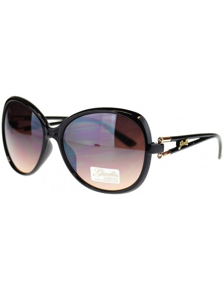 Square Giselle Rhinestone Oversized Round Butterfly Womens Sunglasses - Black Gold - C411NFZRQRT $11.29