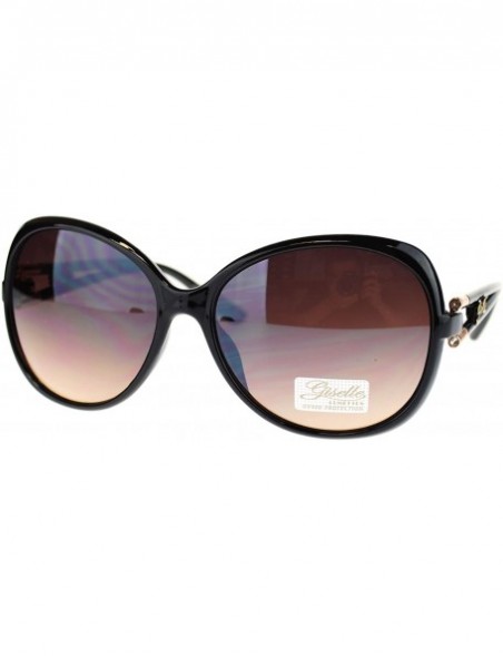 Square Giselle Rhinestone Oversized Round Butterfly Womens Sunglasses - Black Gold - C411NFZRQRT $11.29