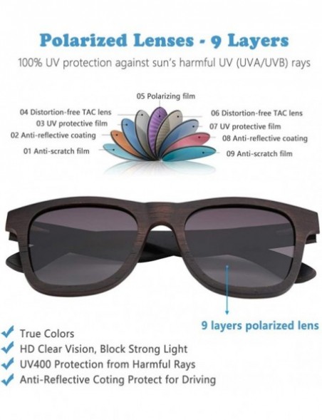 Aviator Polarized Wood Sunglasses Men- Wooden Bamboo Sunglasses for Women - Black Wood- Gradient Grey Lens - CP1942QAEUA $35.59