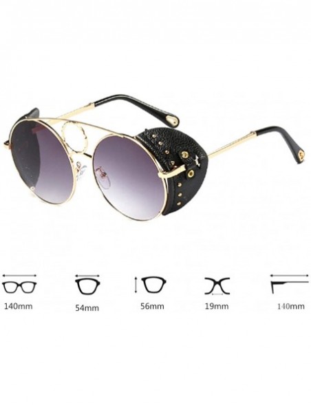 Round Women's Fashion Sunglasses Metal Round Frame Eyewear With Leather - Gold Black Gray - CI18W6LSUI4 $22.14