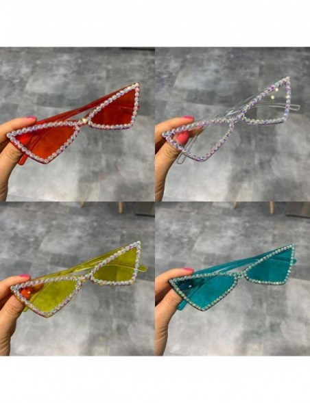 Cat Eye Sexy Cat Eye Sunglasses Women RimlVintage Rhinestone Sun Glasses Candy Color Eyewear Triangle Shades UV400 - CH197A2W...