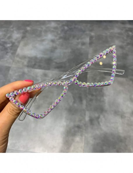 Cat Eye Sexy Cat Eye Sunglasses Women RimlVintage Rhinestone Sun Glasses Candy Color Eyewear Triangle Shades UV400 - CH197A2W...