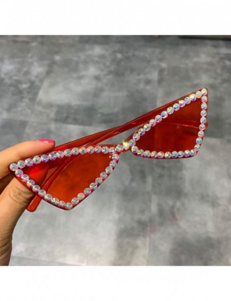 Cat Eye Sexy Cat Eye Sunglasses Women RimlVintage Rhinestone Sun Glasses Candy Color Eyewear Triangle Shades UV400 - CH197A2W...