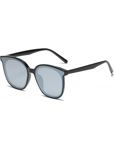 Oversized Round Oversized Sunglasses for Women Men UV Protection 8057 - Black/Silver - CM19642HIT5 $9.16