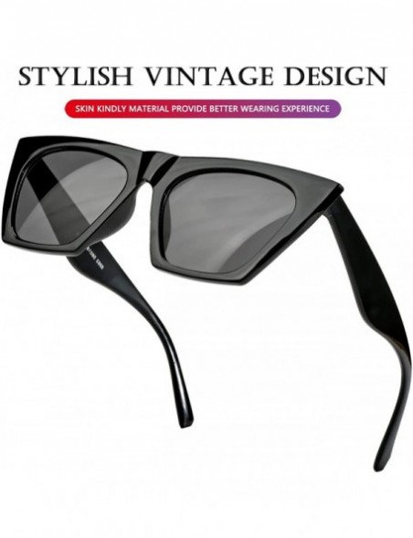 Oversized Women's Square Cat Eye Sunglasses Vintage Cateye Frame UV400 Protection Lens - A1 Black/Grey - CQ18S28QW3R $13.14