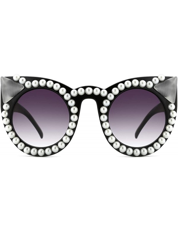 Sport Oversized Sunglasses for Women Handmade Jeweled Cateye Rectangle Sunglasses - 02-pearl - C81824ATZ57 $26.42